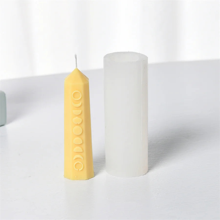 Celestial Moon & Star Patterned Column Candle Silicone Mold