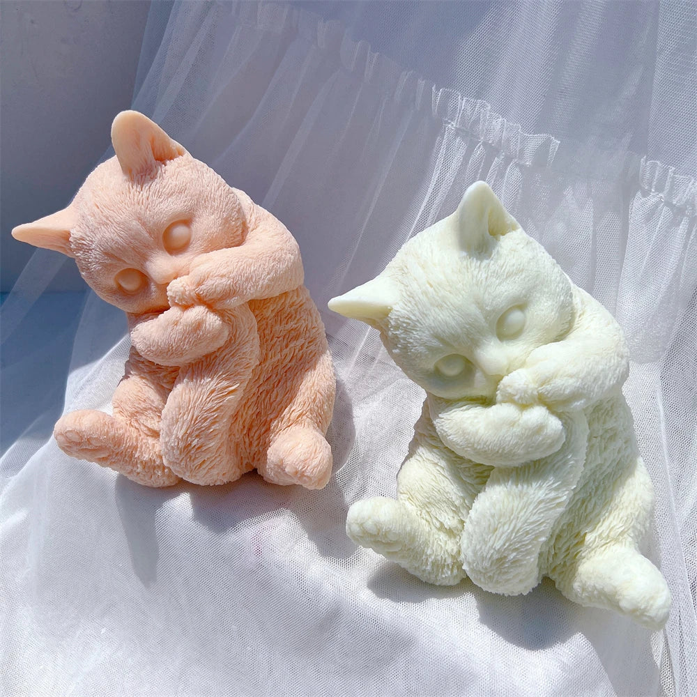 Cute Cat Playing with Tail Silicone Candle Mold