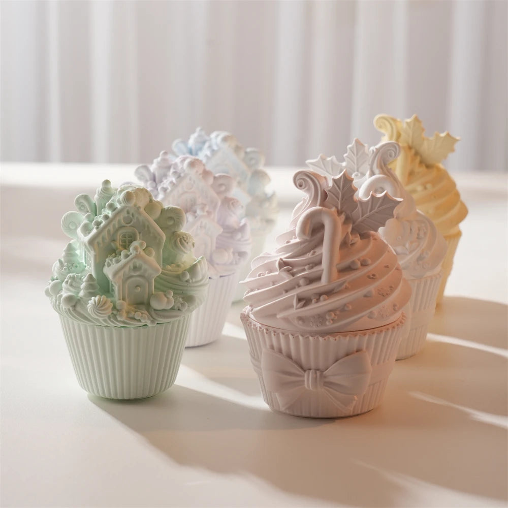 Christmas Cupcake Candle Holder Mold with Lid