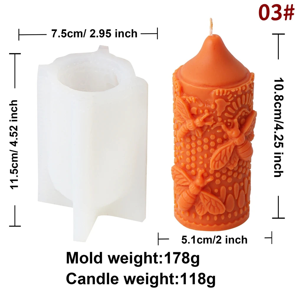 Embossed Bee Pillar Candle Silicone Mold