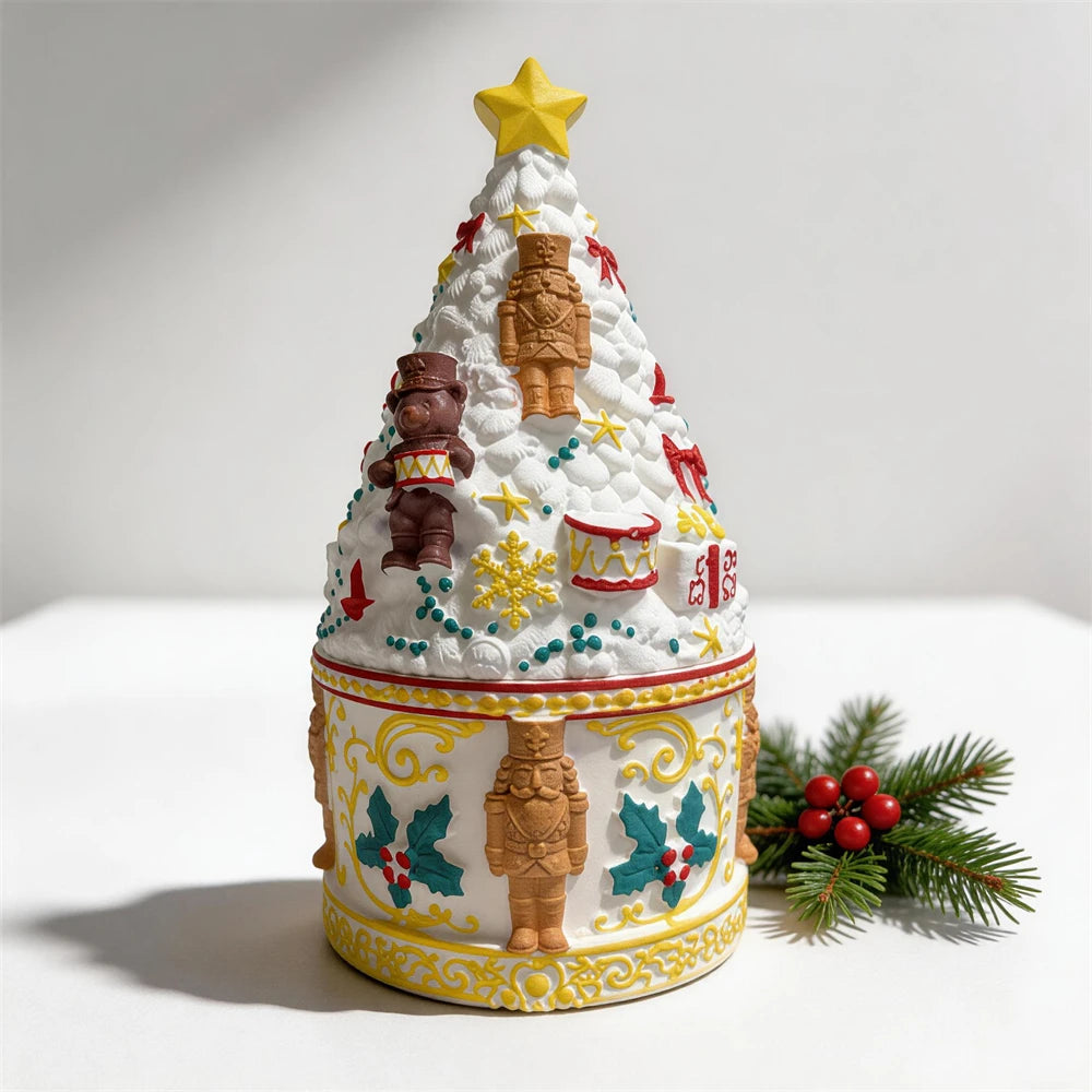 Nutcracker Christmas tree candle jar with removable decorated tree lid