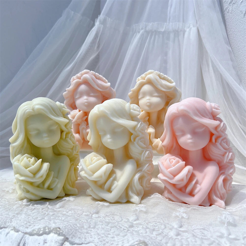Two Designs Flower Fairy Figure Sculpture Candle Molds
