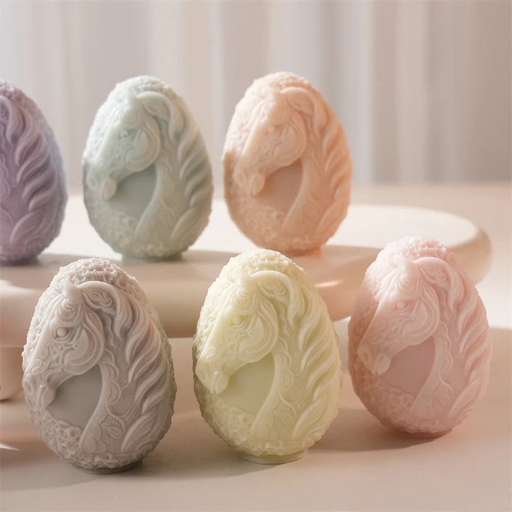 Lace Horse Egg Candle Silicone Mold for Easter Decor