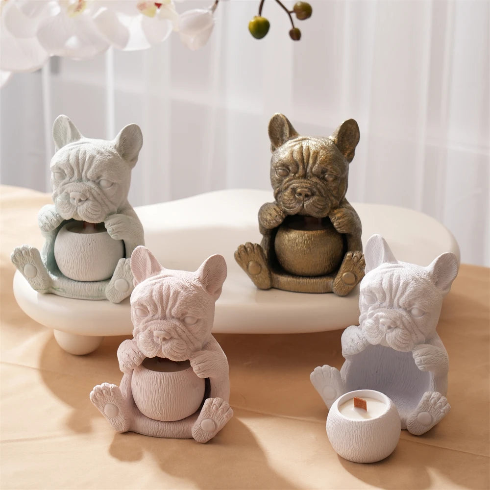 French Bulldog Puppy Hollow Candle Holder Silicone Mold