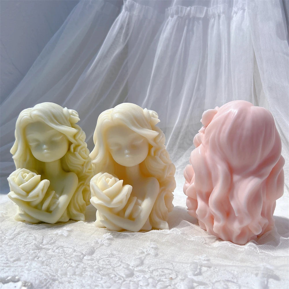 Two Designs Flower Fairy Figure Sculpture Candle Molds