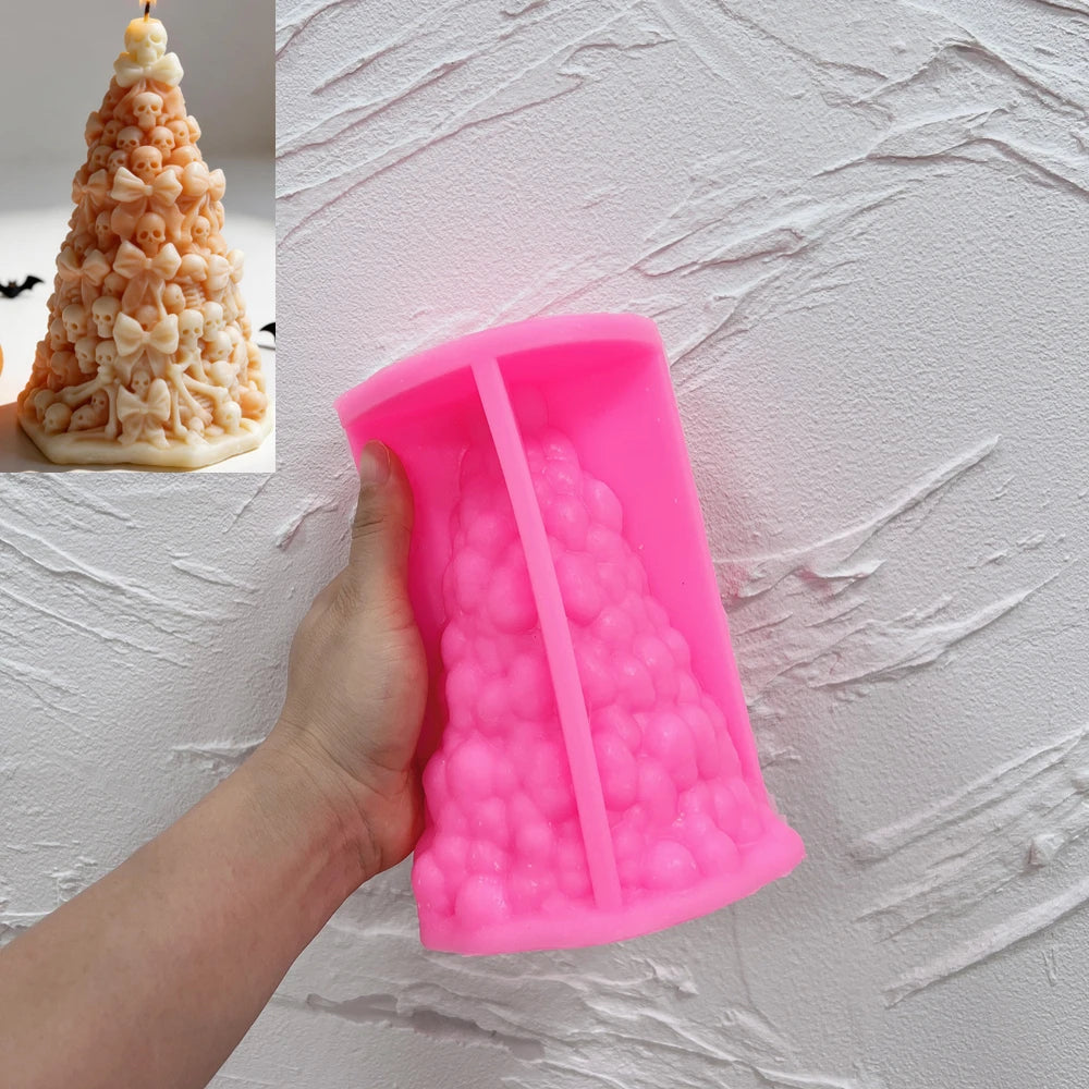 Halloween Bowknot Skull Tree Silicone Candle Mold