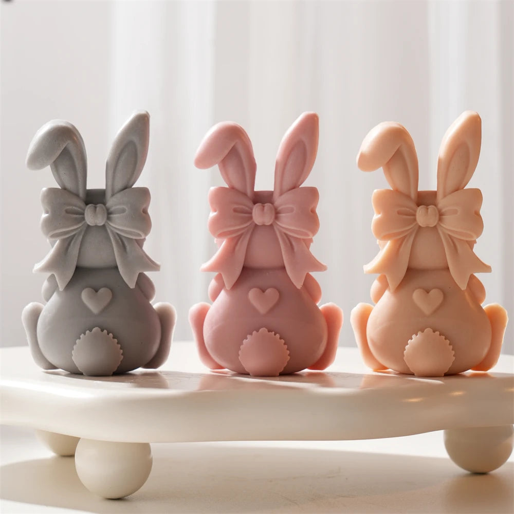 3D Heart Bowknot Bunny Silicone Candle Mold
