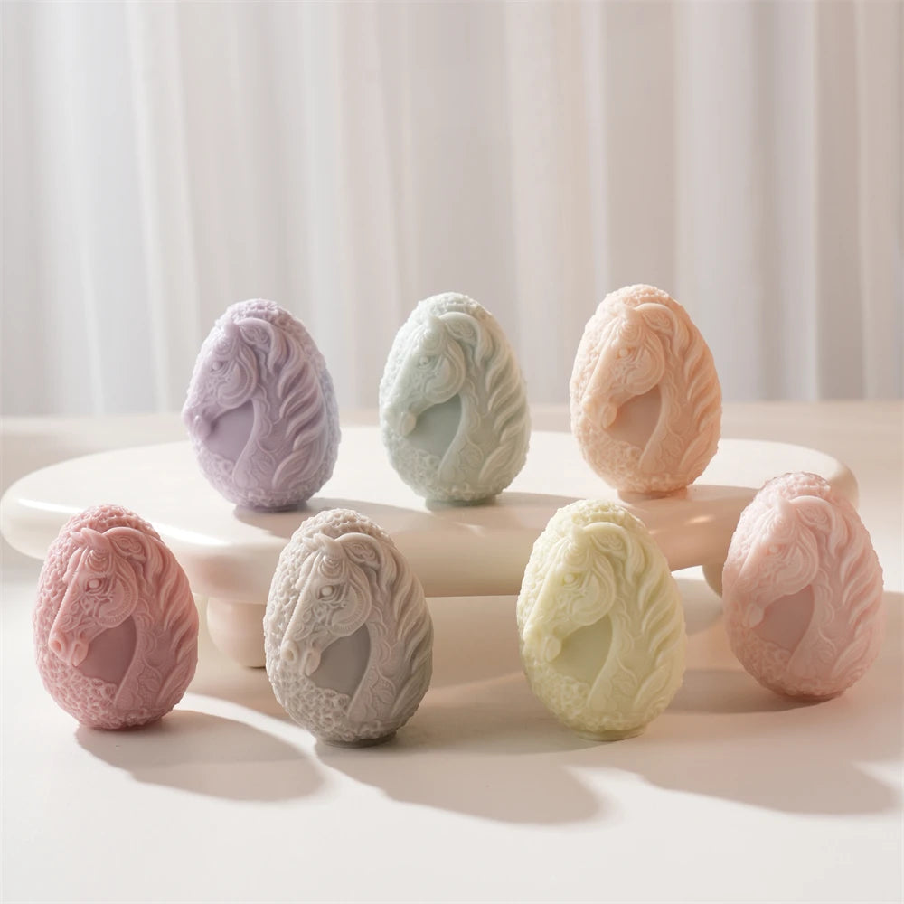 Lace Horse Egg Candle Silicone Mold for Easter Decor