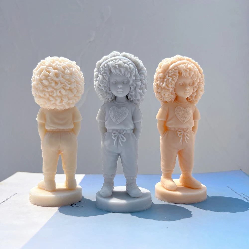 Curly Hair Girl with Heart Shirt Candle Mold