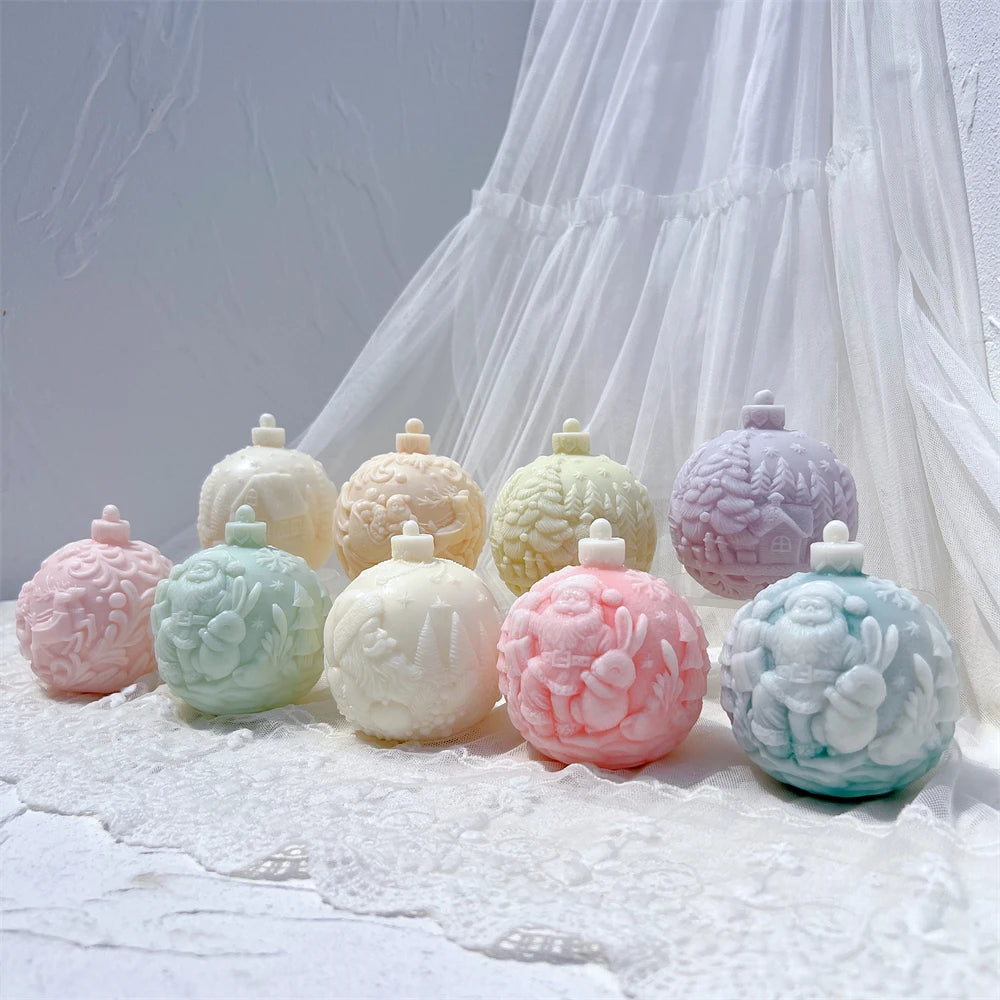 Five Designs Christmas Ball Silicone Candle Molds