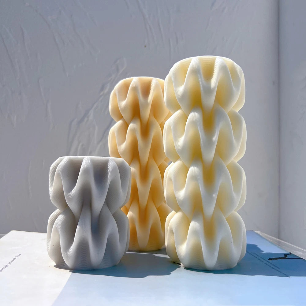 2 Sizes Wave Pillar Swirl Candle Mold