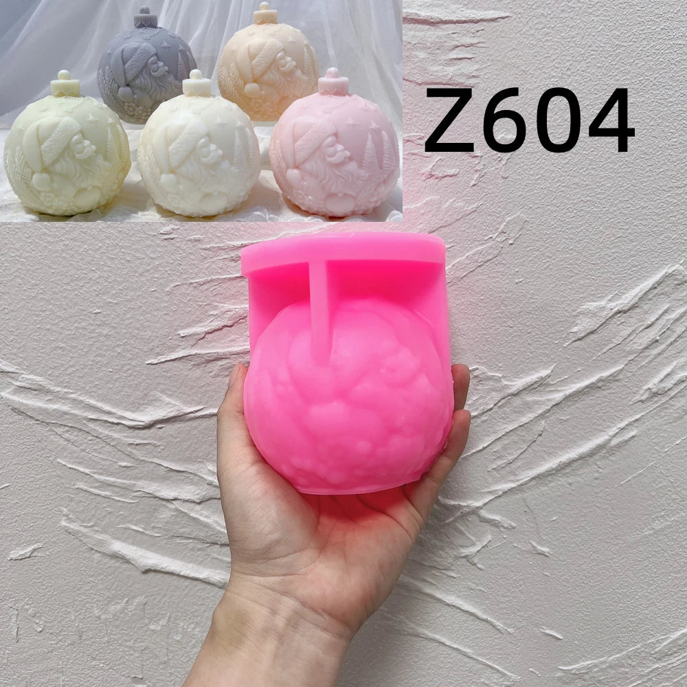 Five Designs Christmas Ball Silicone Candle Molds