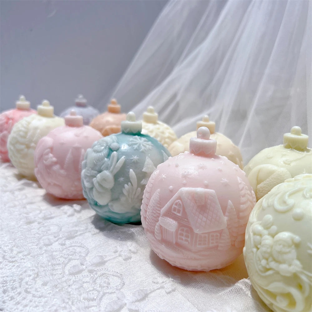 Five Designs Christmas Ball Silicone Candle Molds