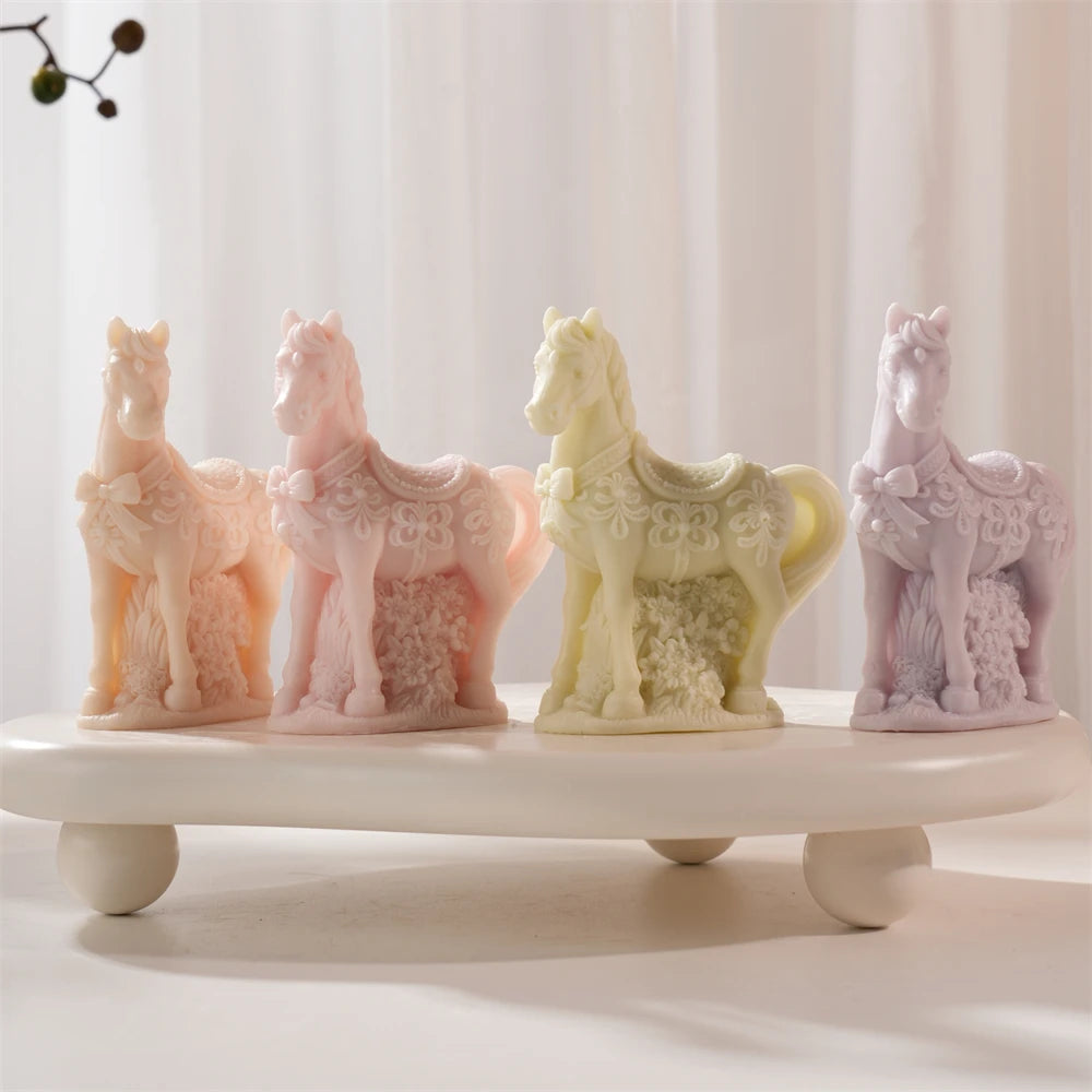 Flower Horse Statue Candle Silicone Mold