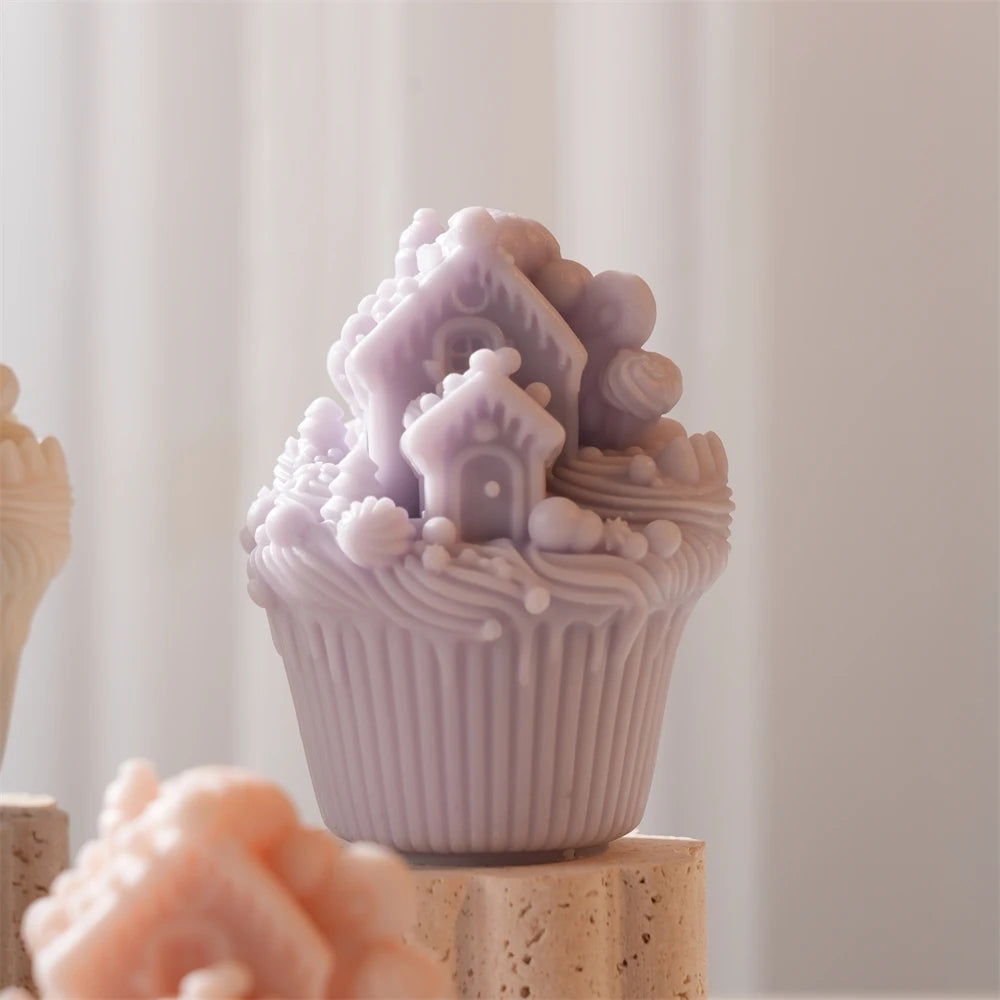 Christmas Cupcake Snow House & Poinsettia Silicone Candle Mold