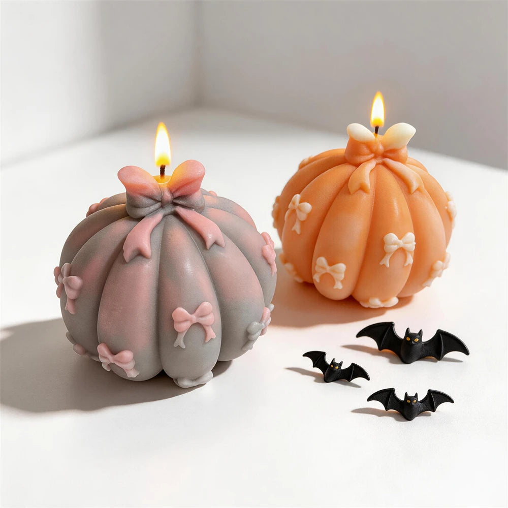 Bowknot Pumpkin Silicone Candle Mold for Festive Decor