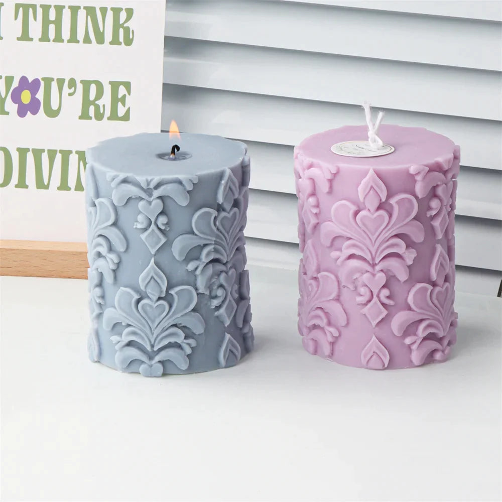 Vintage Embossed Column Cylinder Candle Molds
