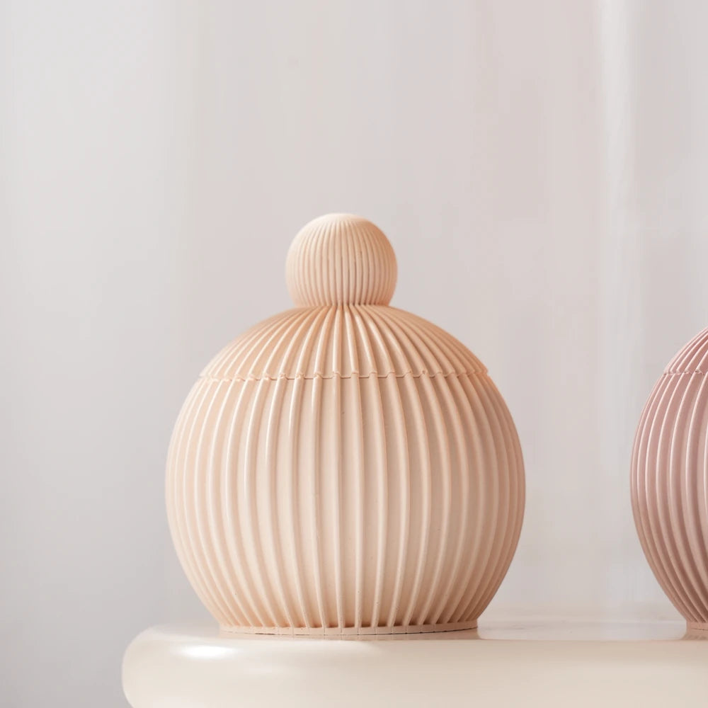 Ribbed Ball Candle Silicone Mold with Lid