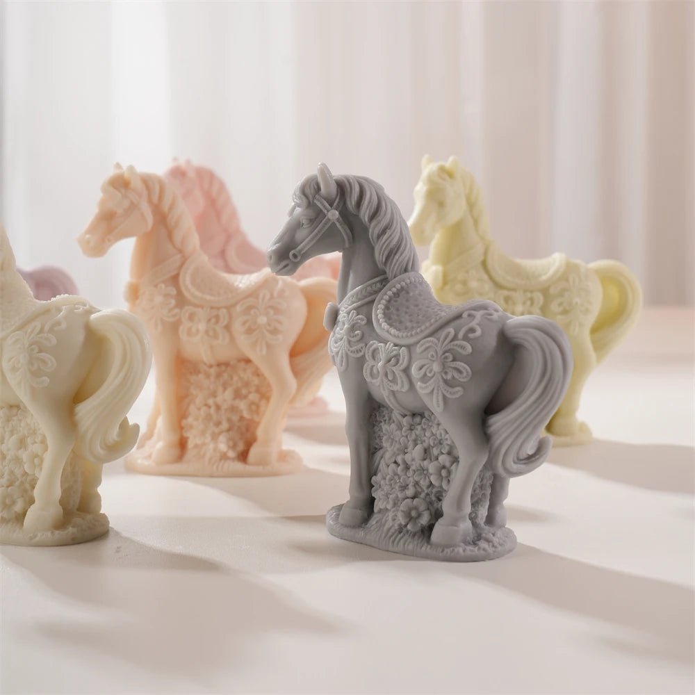 Flower Horse Statue Candle Silicone Mold