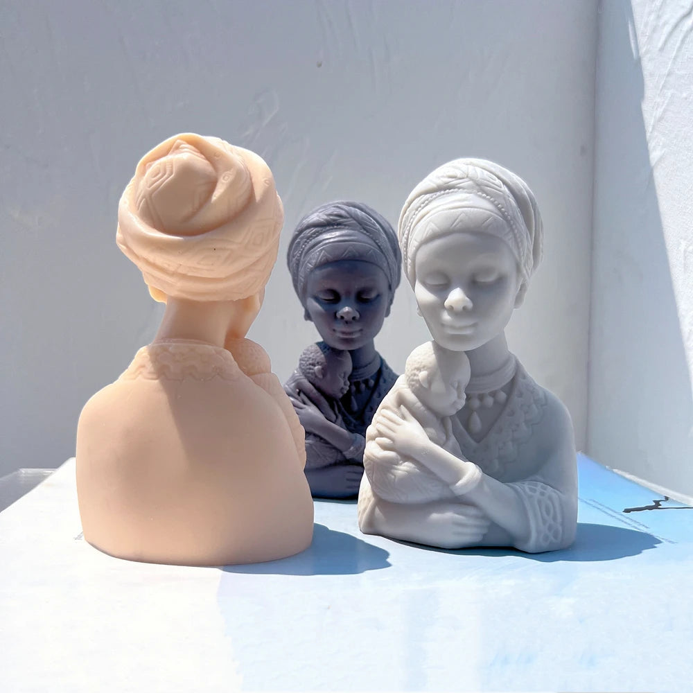 Afro Women Holding Baby Bust Candle Mold