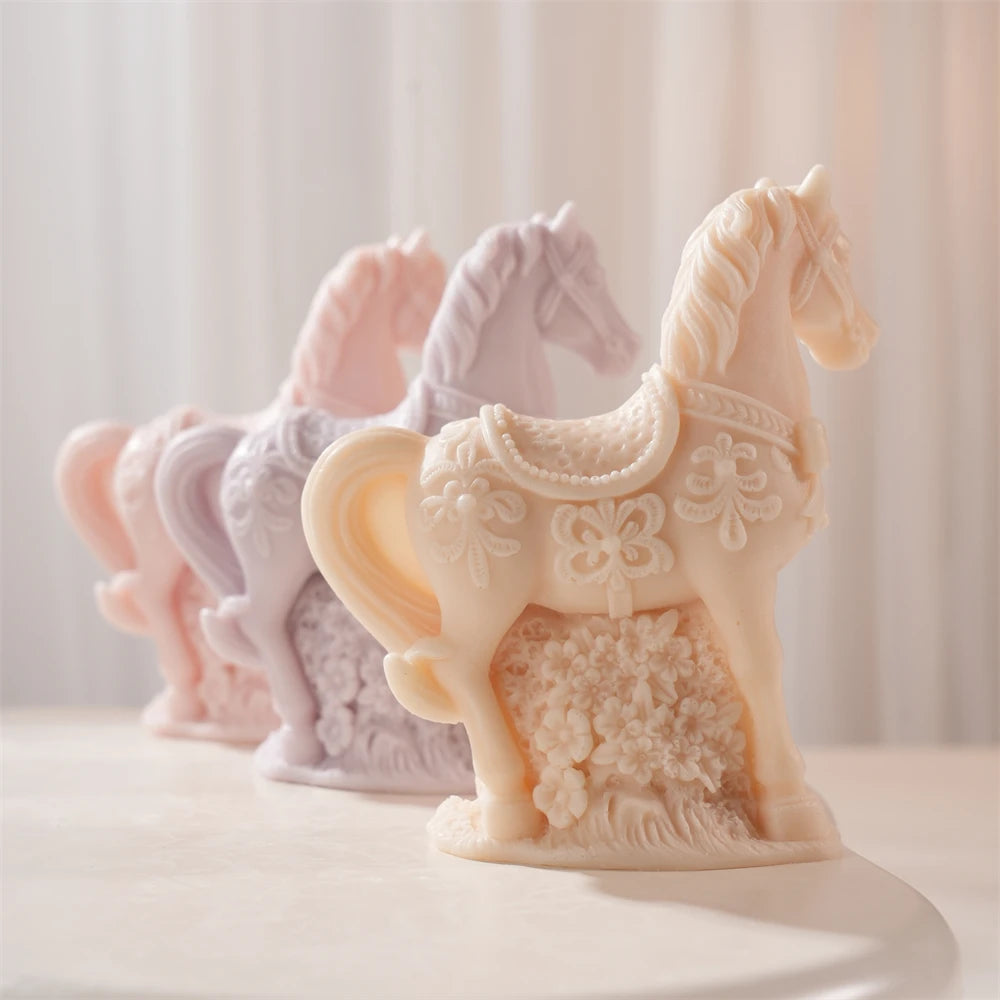Flower Horse Statue Candle Silicone Mold