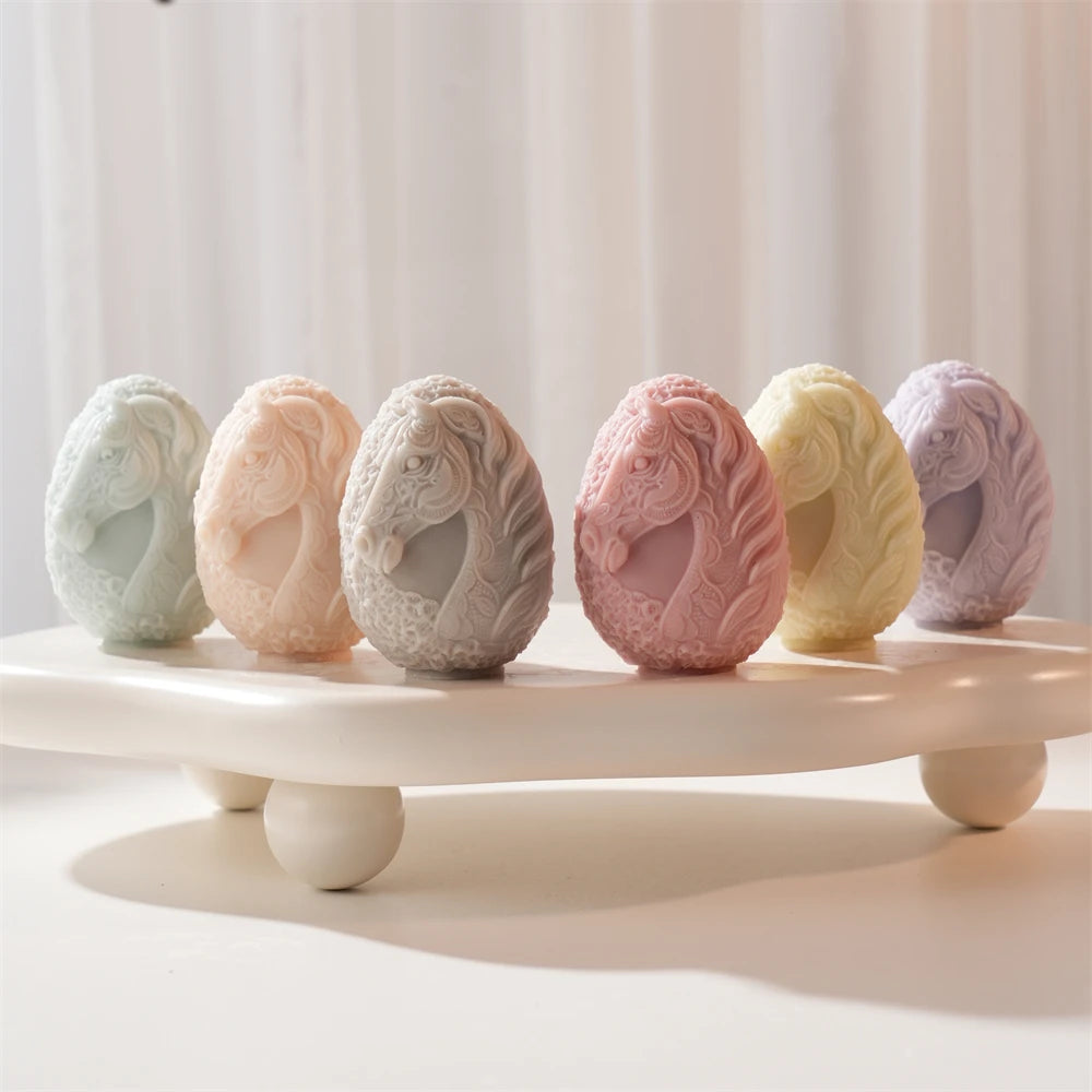 Lace Horse Egg Candle Silicone Mold for Easter Decor