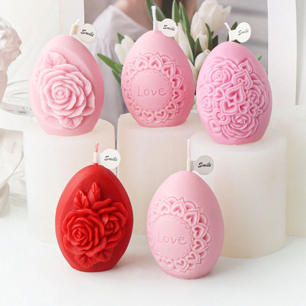 Rose Flower Pattern Egg Shape Candle Silicone Mold