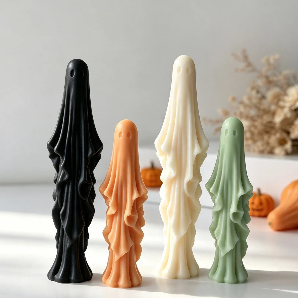 Black orange cream and sage tall ghost candles for Halloween dΓ©cor