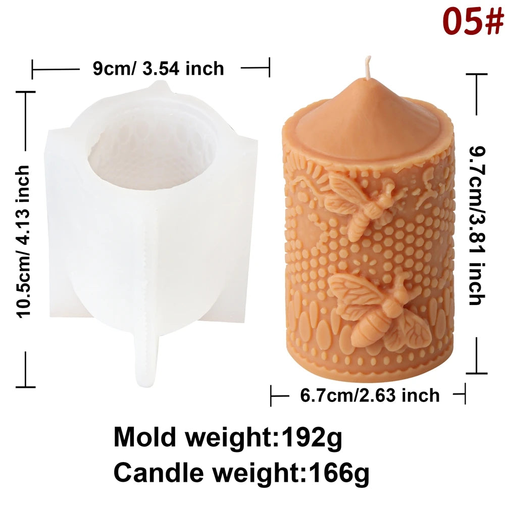Embossed Bee Pillar Candle Silicone Mold