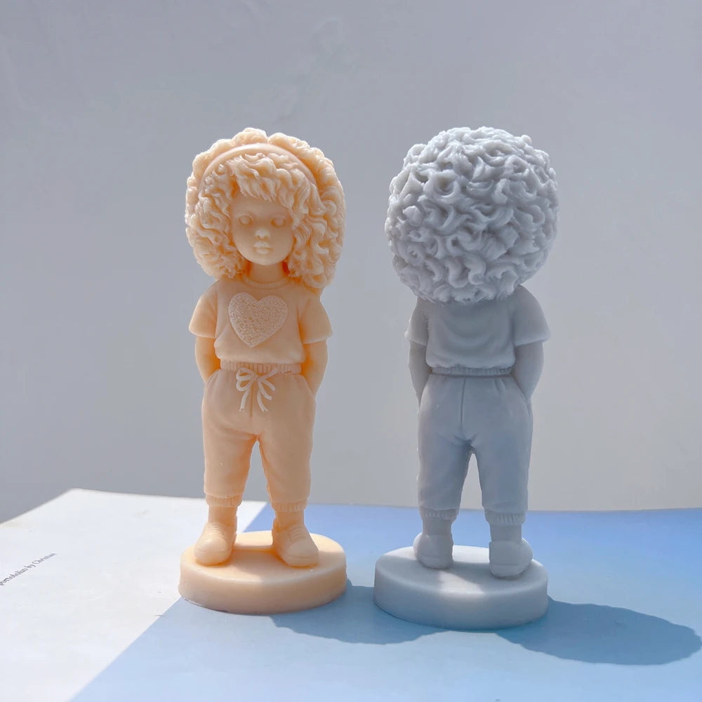 Curly Hair Girl with Heart Shirt Candle Mold