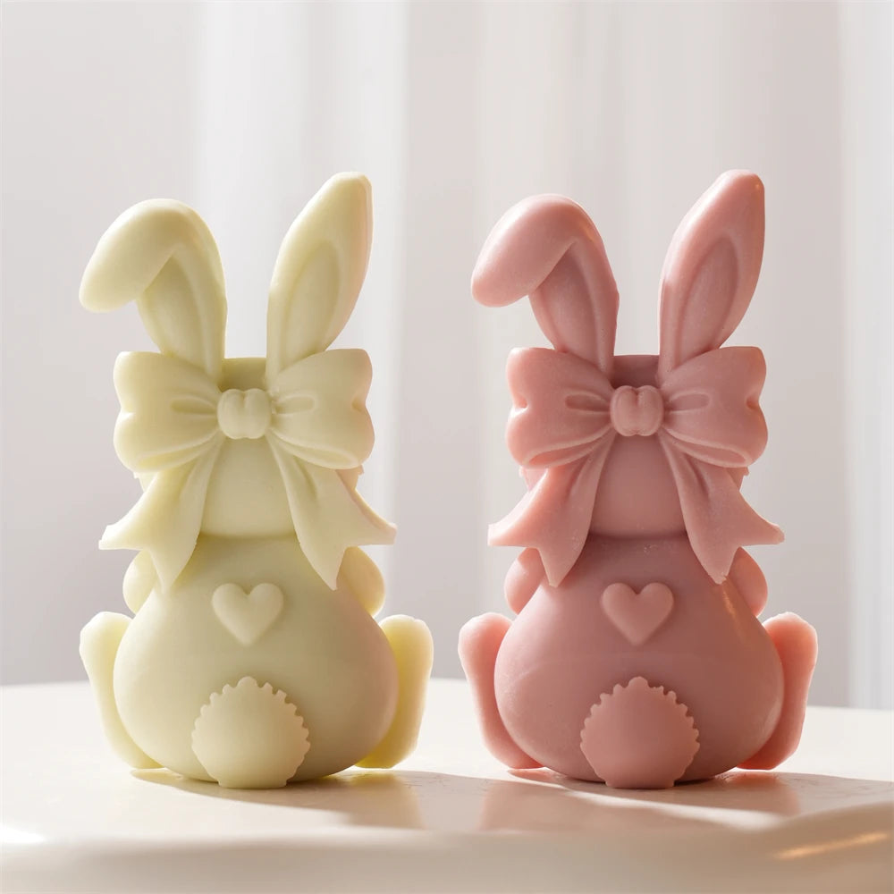 3D Heart Bowknot Bunny Silicone Candle Mold