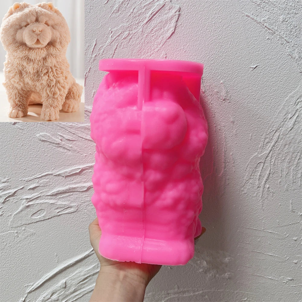 Fluffy Sitting Chow Chow Puppy Silicone Candle Mold