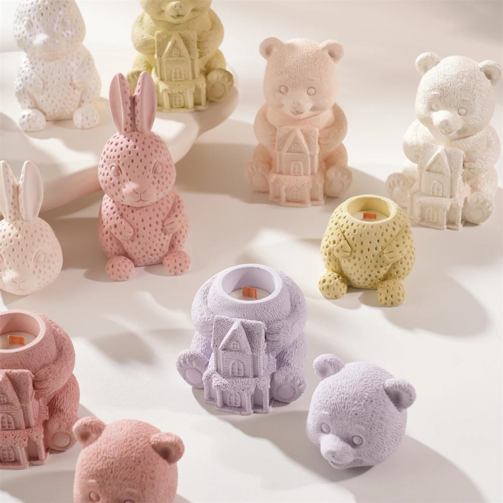Bunny & Bear House Candle Jar Mold – Cute Silicone Mould