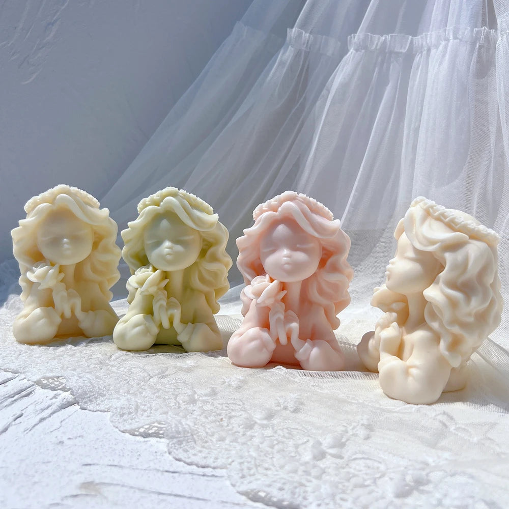 Two Designs Flower Fairy Figure Sculpture Candle Molds