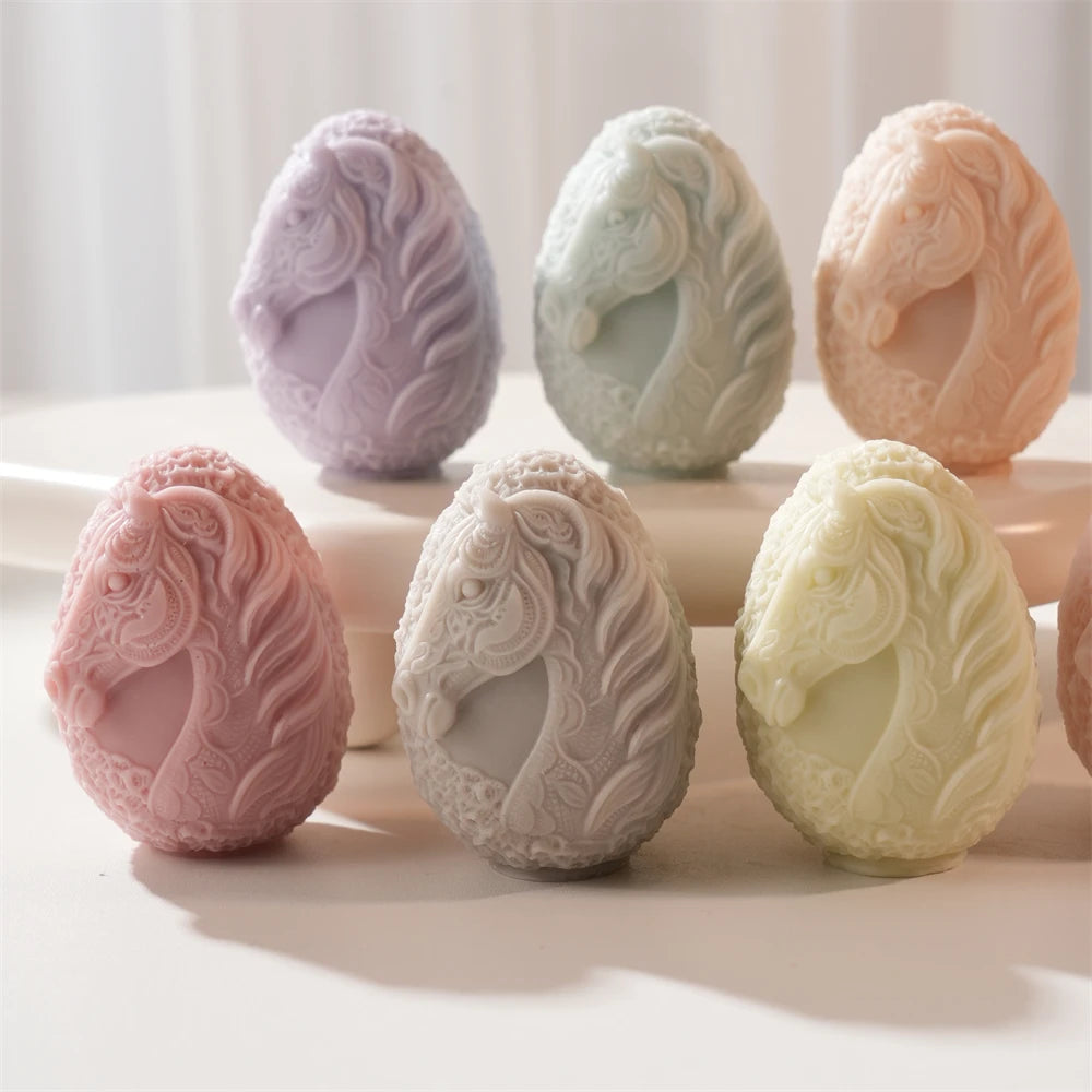 Lace Horse Egg Candle Silicone Mold for Easter Decor