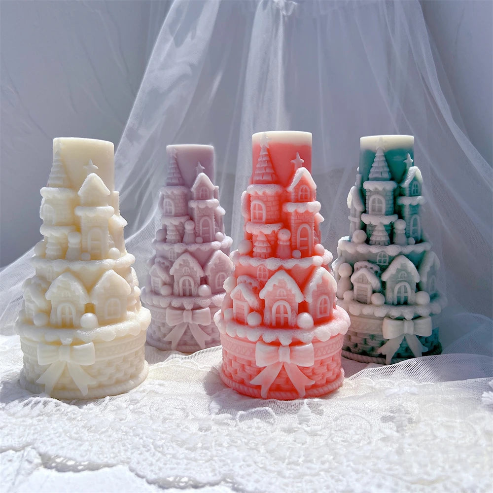 Bows Castle Christmas Silicone Candle Mold β Cake Design DIY Wax Mold