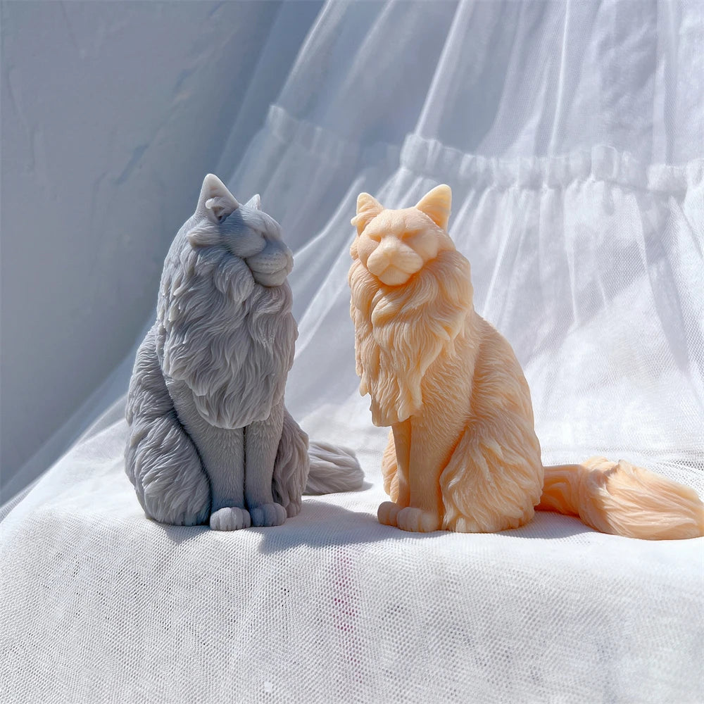 Sitting Norwegian Forest Cat Silicone Candle Mold