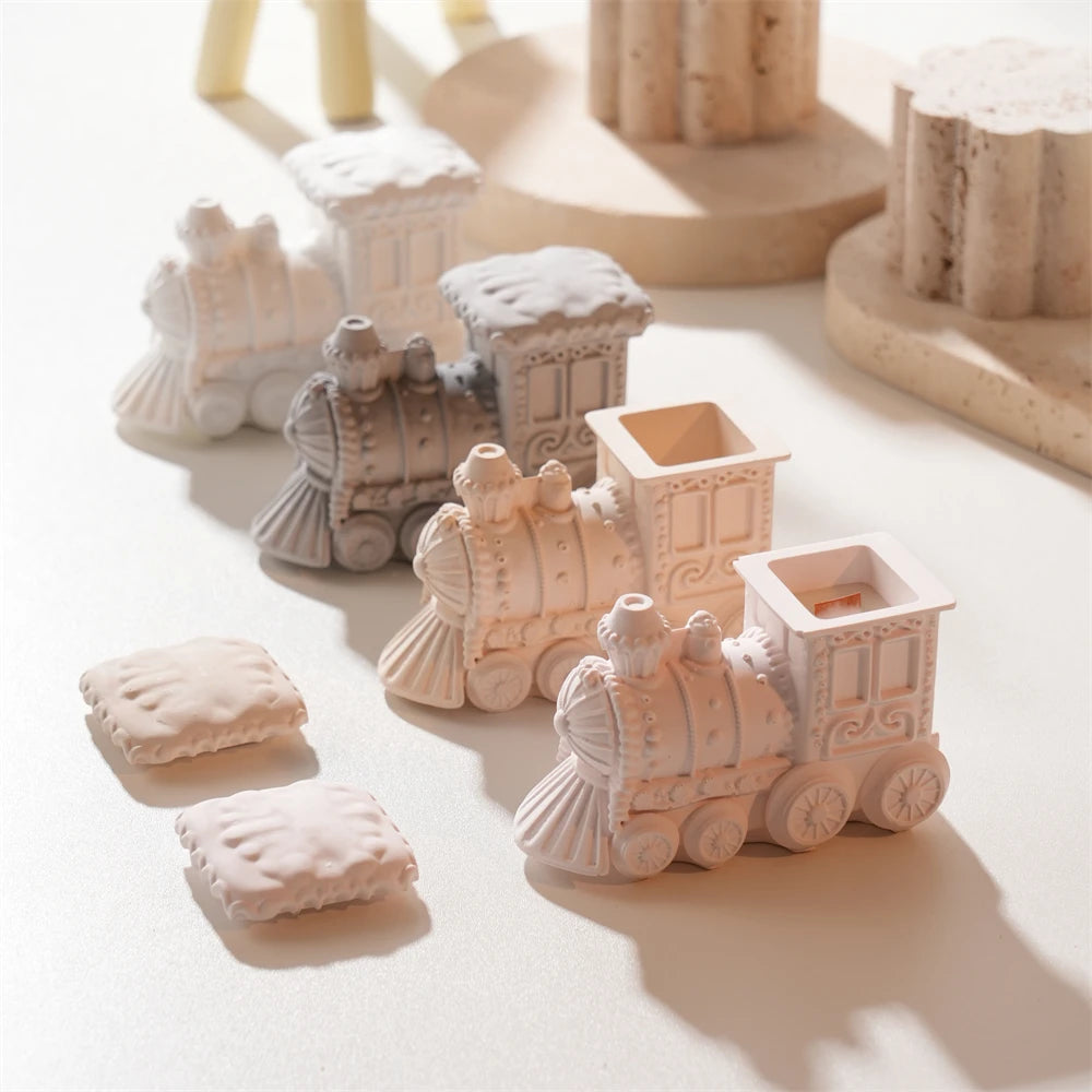 Christmas Gingerbread Train Candle Vessel Silicone Mold with Lid