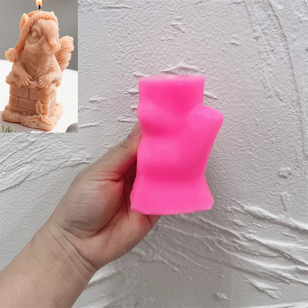 squirrel Christmas silicone candle molds with Santa hat