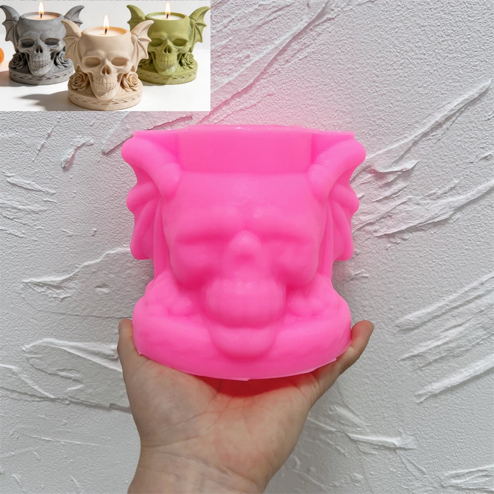 Gothic Rose Skull Candle Vessel Silicone Mold