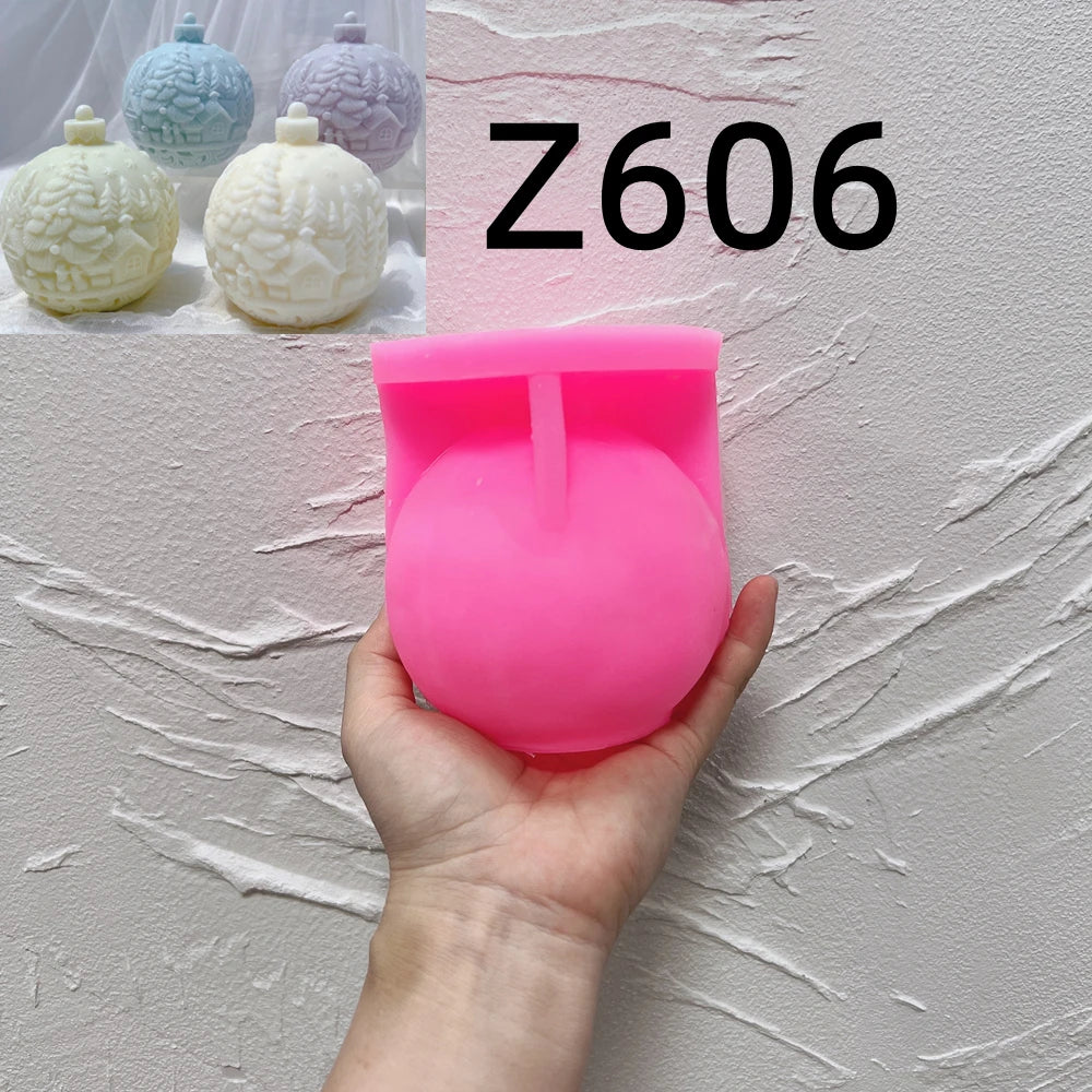 Five Designs Christmas Ball Silicone Candle Molds