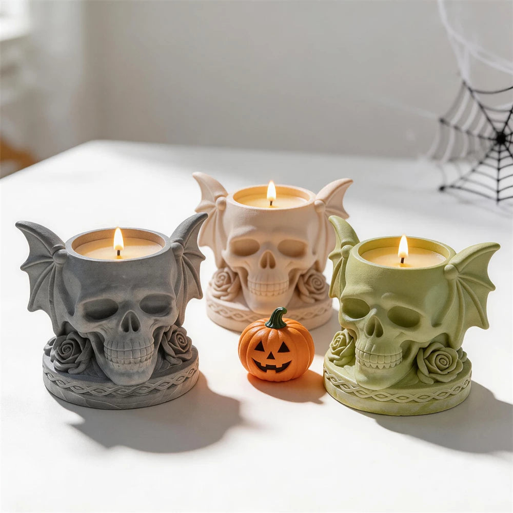 Gothic Rose Skull Candle Vessel Silicone Mold
