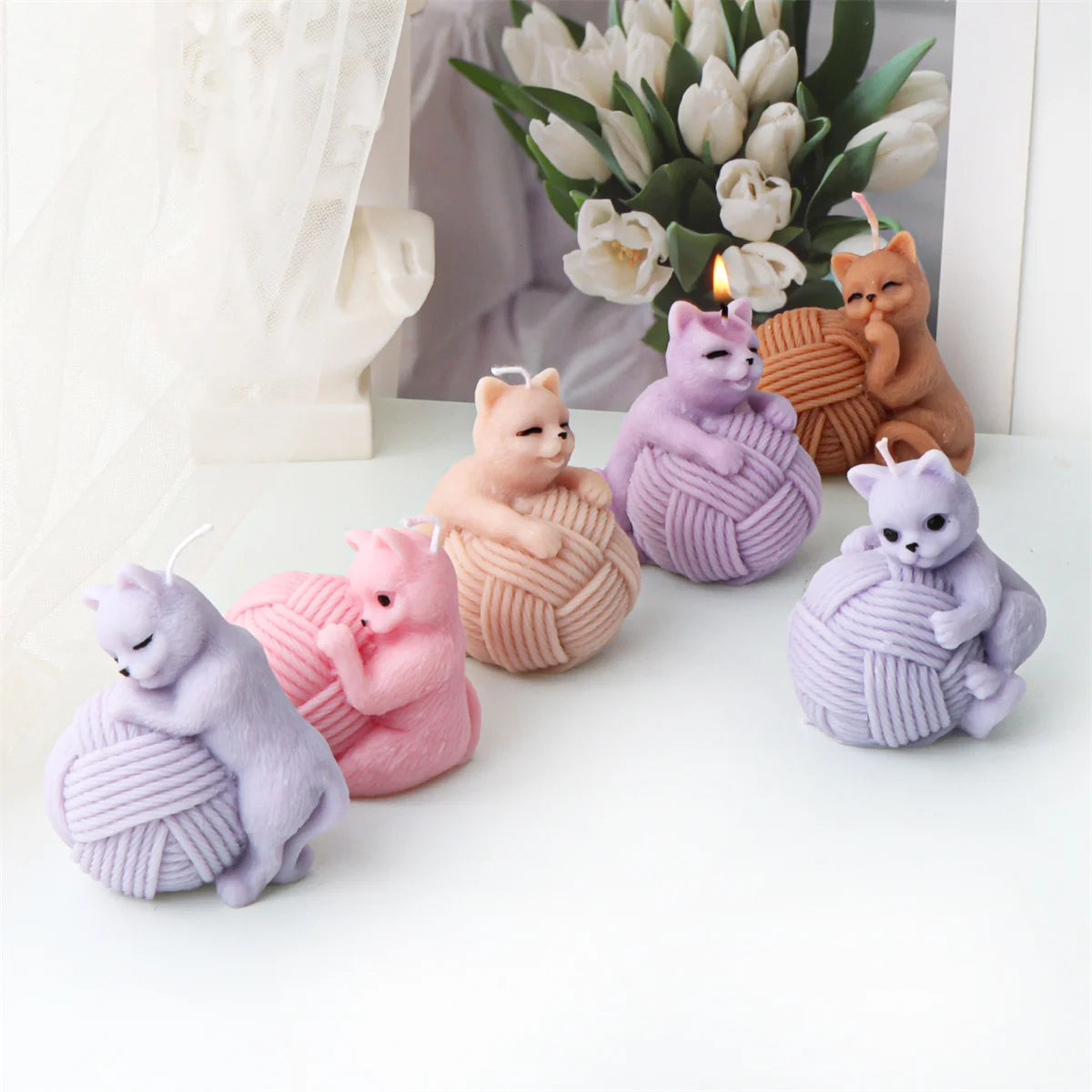 Wool Ball Kitten Candle Molds