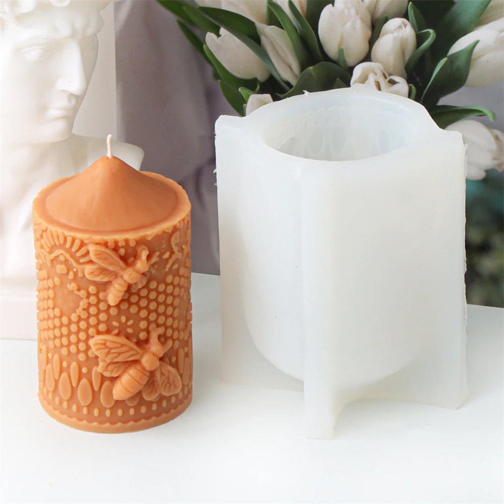Embossed Bee Pillar Candle Silicone Mold