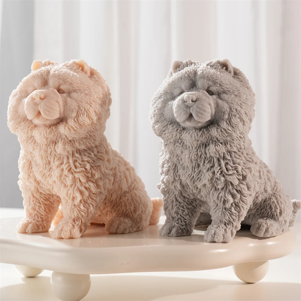 Fluffy Sitting Chow Chow Puppy Silicone Candle Mold