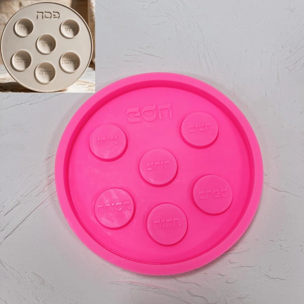 Pink silicone mold for round Jewish Pesach Seder plate casting