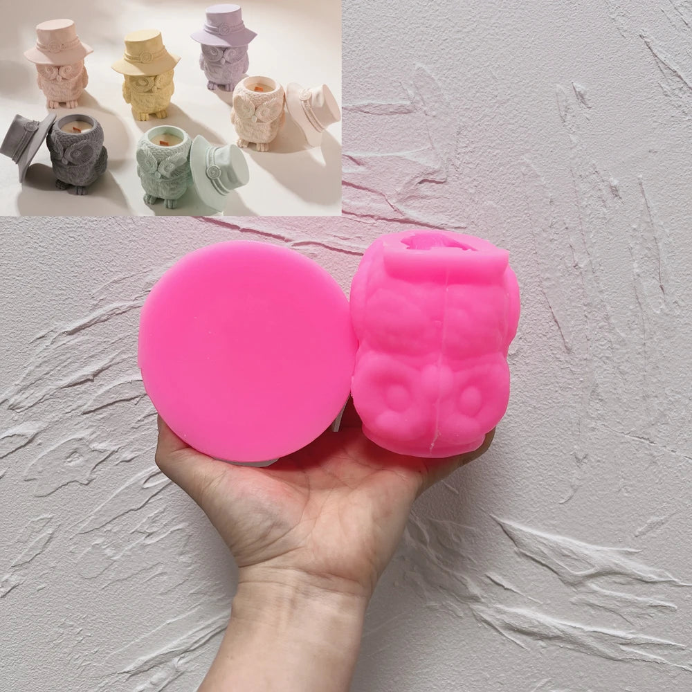 Owl Candle Jar Concrete Silicone Mold