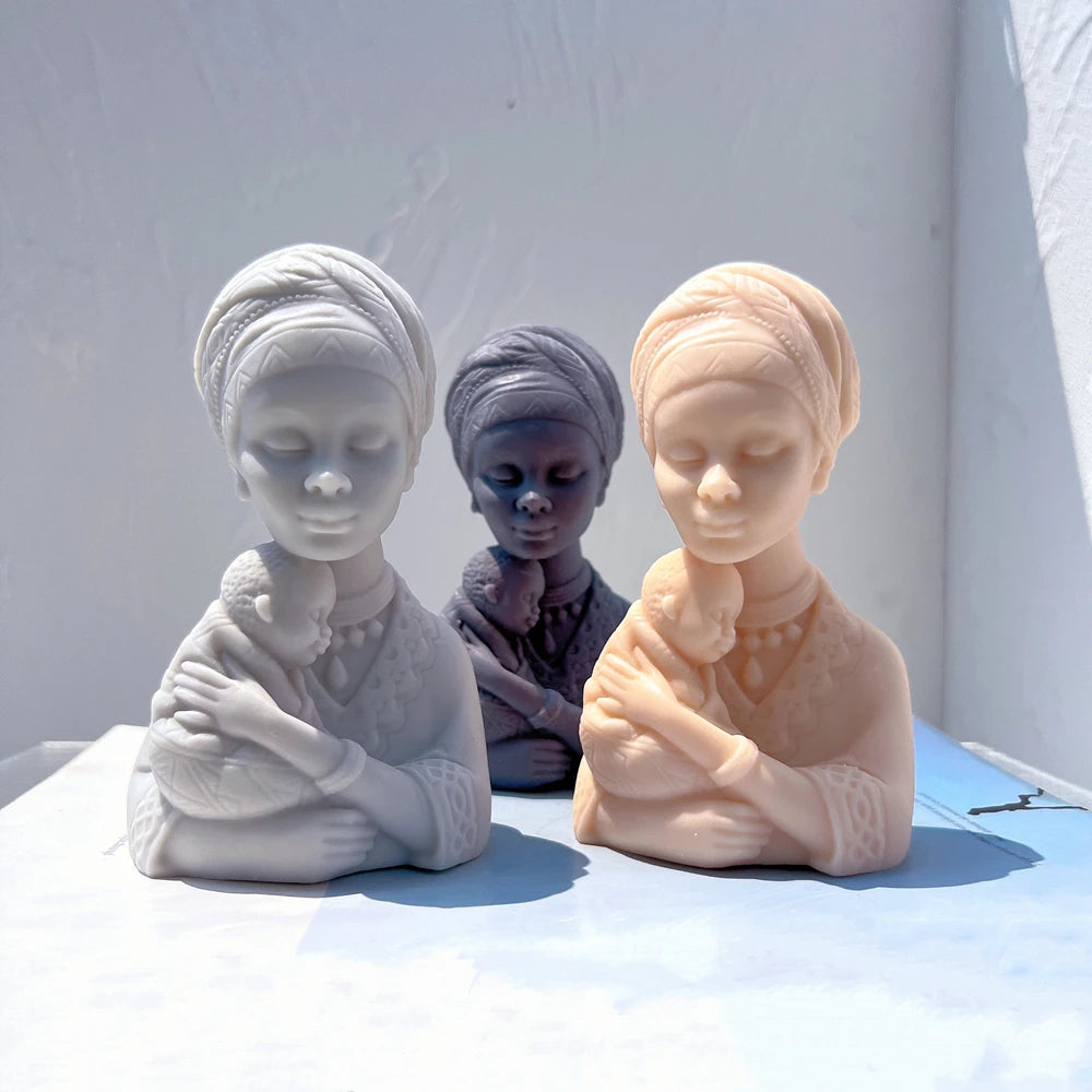 Afro Women Holding Baby Bust Candle Mold