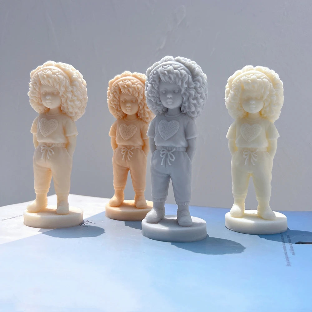 Curly Hair Girl with Heart Shirt Candle Mold