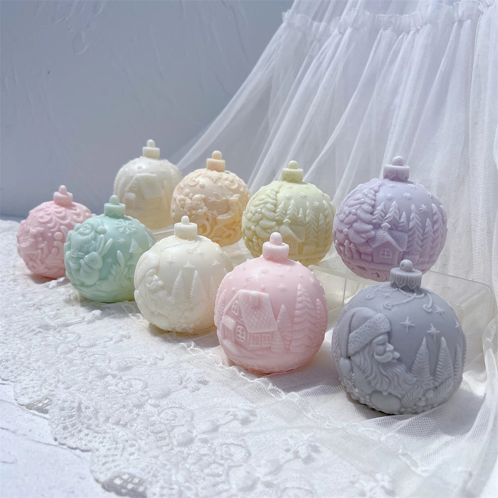 Five Designs Christmas Ball Silicone Candle Molds